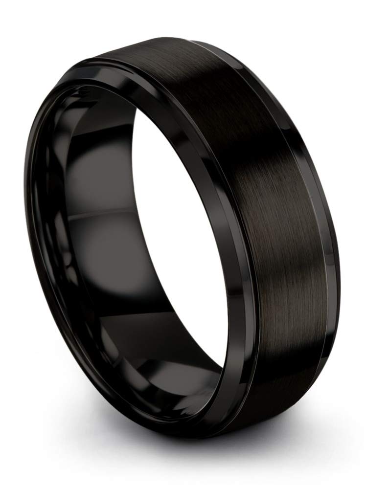 Premium Tungsten Carbide Wedding Band Ring - 8mm Unisex Blue & Black Interior, Step Bevel Edge, Brushed/Polished Finish - Custom Engraving for Men & Women - Perfect for Anniversaries, Engagements & Everyday Wear