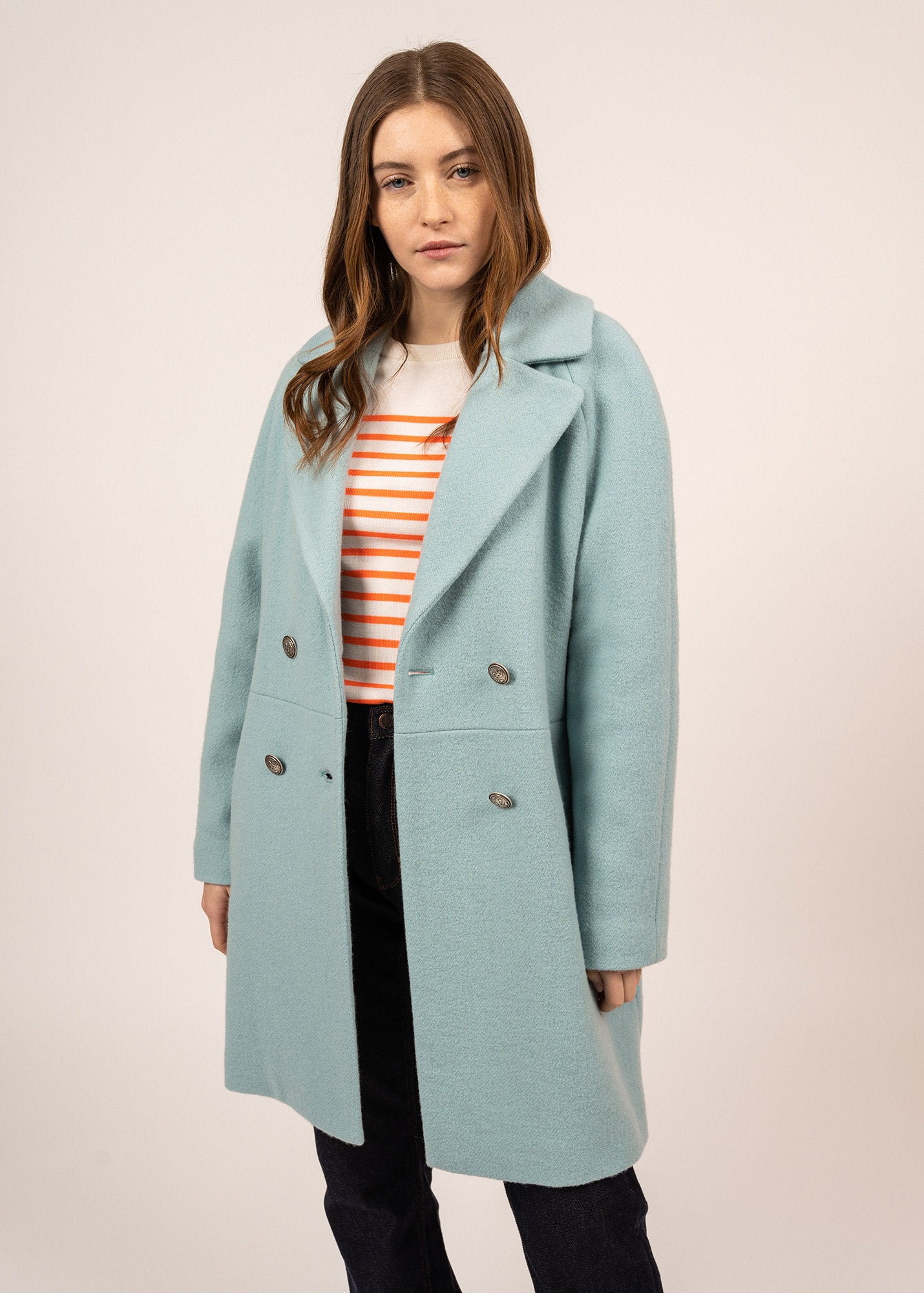 ST LAURENE Women's Long Wool Coat - Elegant Winter Overcoat in Jade Green for Office, Party & Outdoor Activities