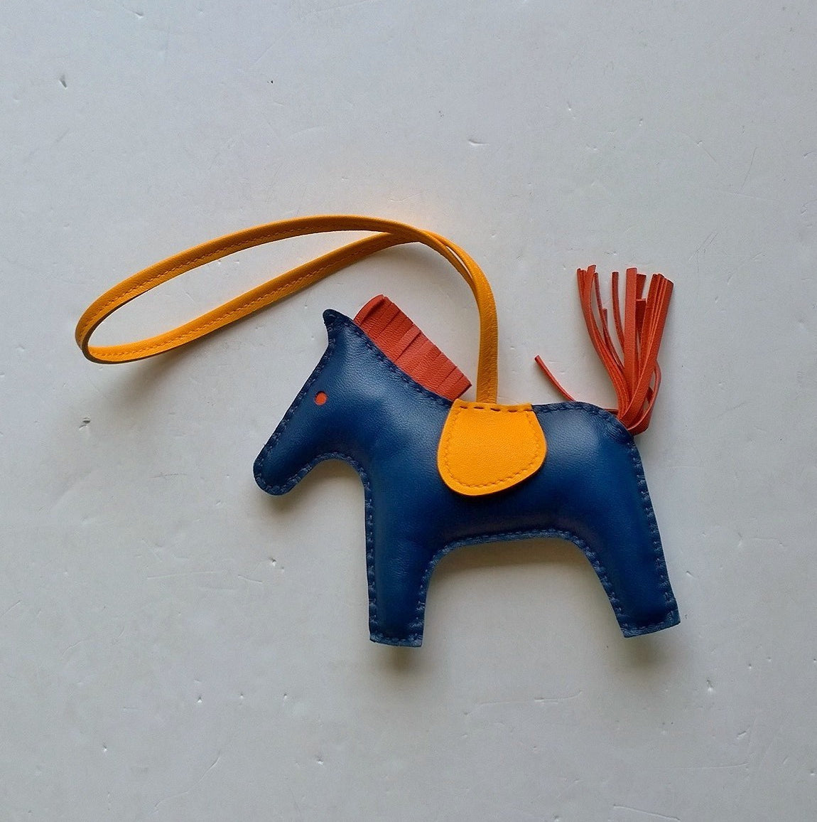 Hermès Rodeo MM Leather Horse Charm in Bleu Maltese, Jaune D'or & Cornaline - Luxury Bag Accessory for Women's Handbags & Travel