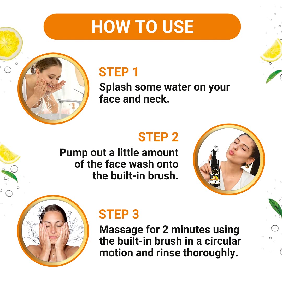 ELIBLISS Natural Vitamin C Foaming Face Wash for Acne-Prone & Oily Skin - Paraben, Sulfate & Silicone Free with Built-in Brush (Pack of 2) - Gentle Daily Cleanser for Clear, Glowing Skin - Perfect for Morning & Night Skincare Routine
