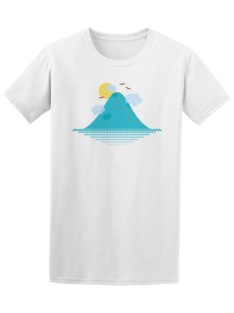 Premium Island In The Sea Clouds Birds Sun Graphic T-Shirt - Soft Cotton Tee with Nature Design - Perfect for Beach Outings, Summer Vacations & Casual Wear