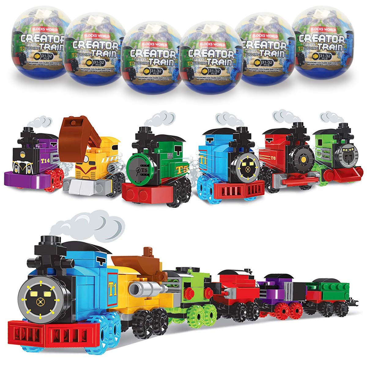 6 Pack Easter Eggs with Train Building Blocks - STEM Toys for Kids, Boys & Girls - Easter Basket Stuffers, Fillers & Gifts - Perfect for Easter Celebrations, Birthday Parties & Creative Play