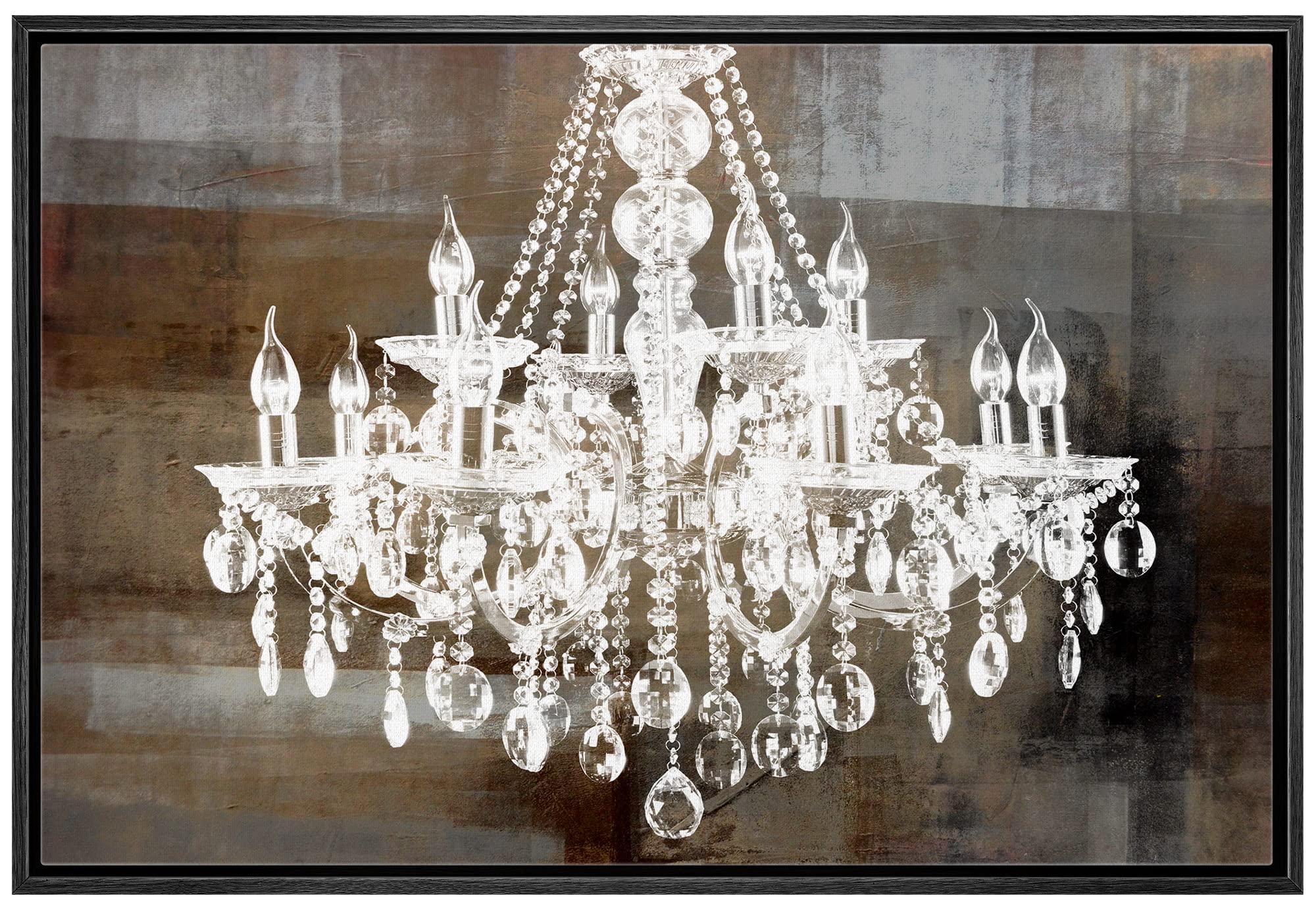 Wall26 Framed Canvas Print - White Chandelier Silhouette on Abstract Background, Modern Digital Art Wall Decor for Living Room, Bedroom, Office (16x24 Inches, Black Frame) | Perfect for Home Decor, Wedding Gifts & Relaxing Spaces