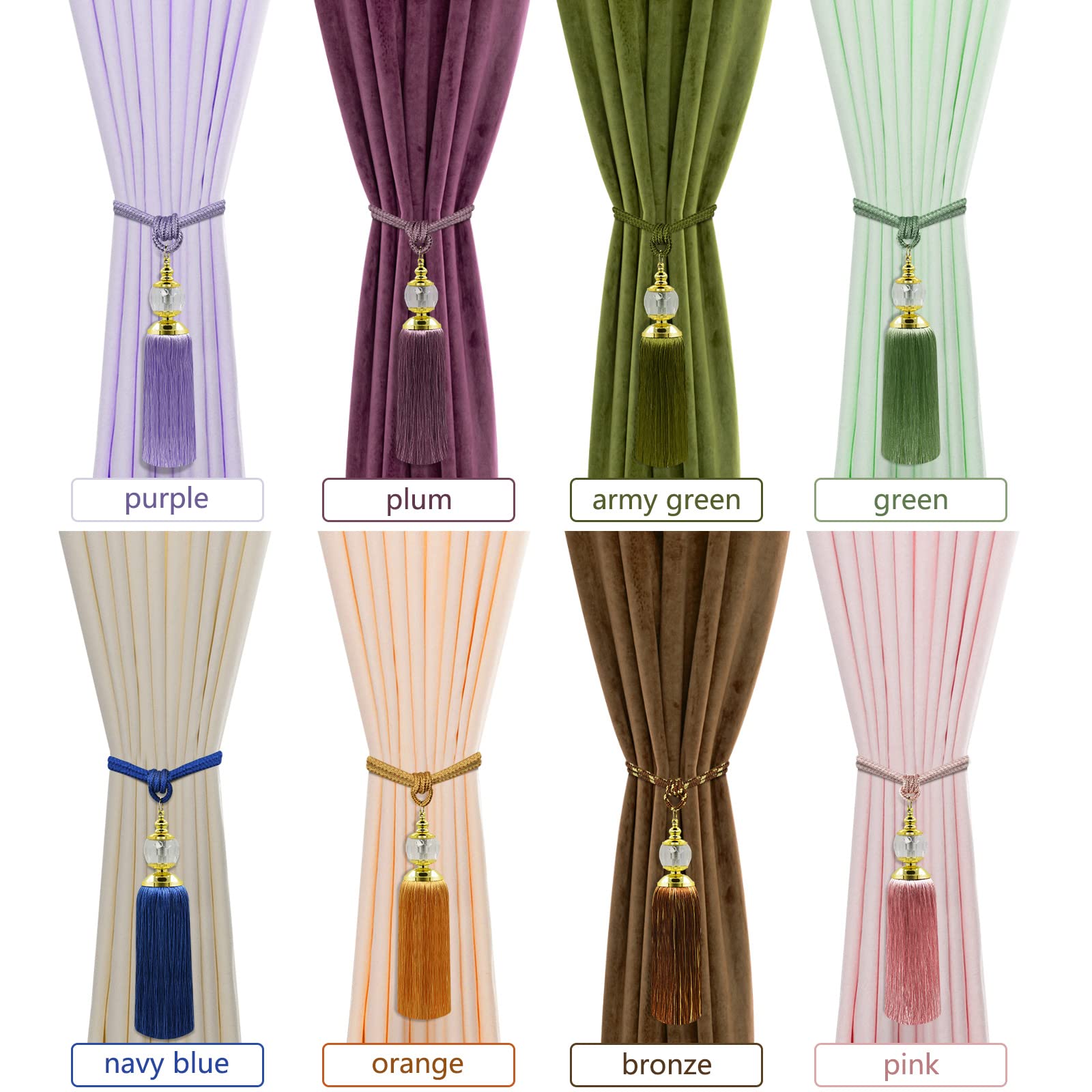 Boho Handmade Crystal Tassel Curtain Tiebacks - 2 Pack Farmhouse Decorative Curtain Holders for Drapes & Sheer Curtains | Perfect for Living Room, Bedroom & Outdoor Window Decor
