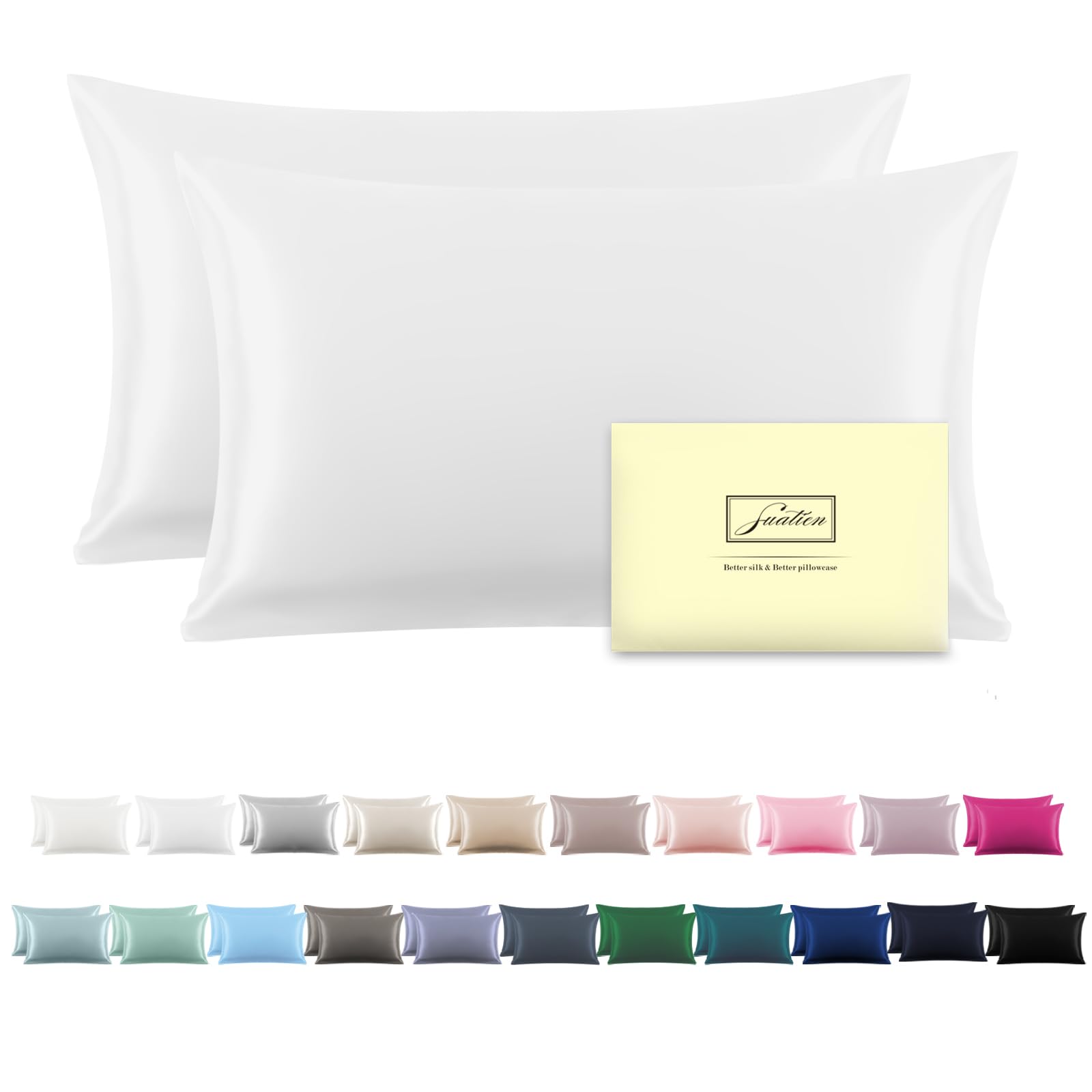 Premium 100% Mulberry Silk Pillowcase Set of 2 - Queen Size (20