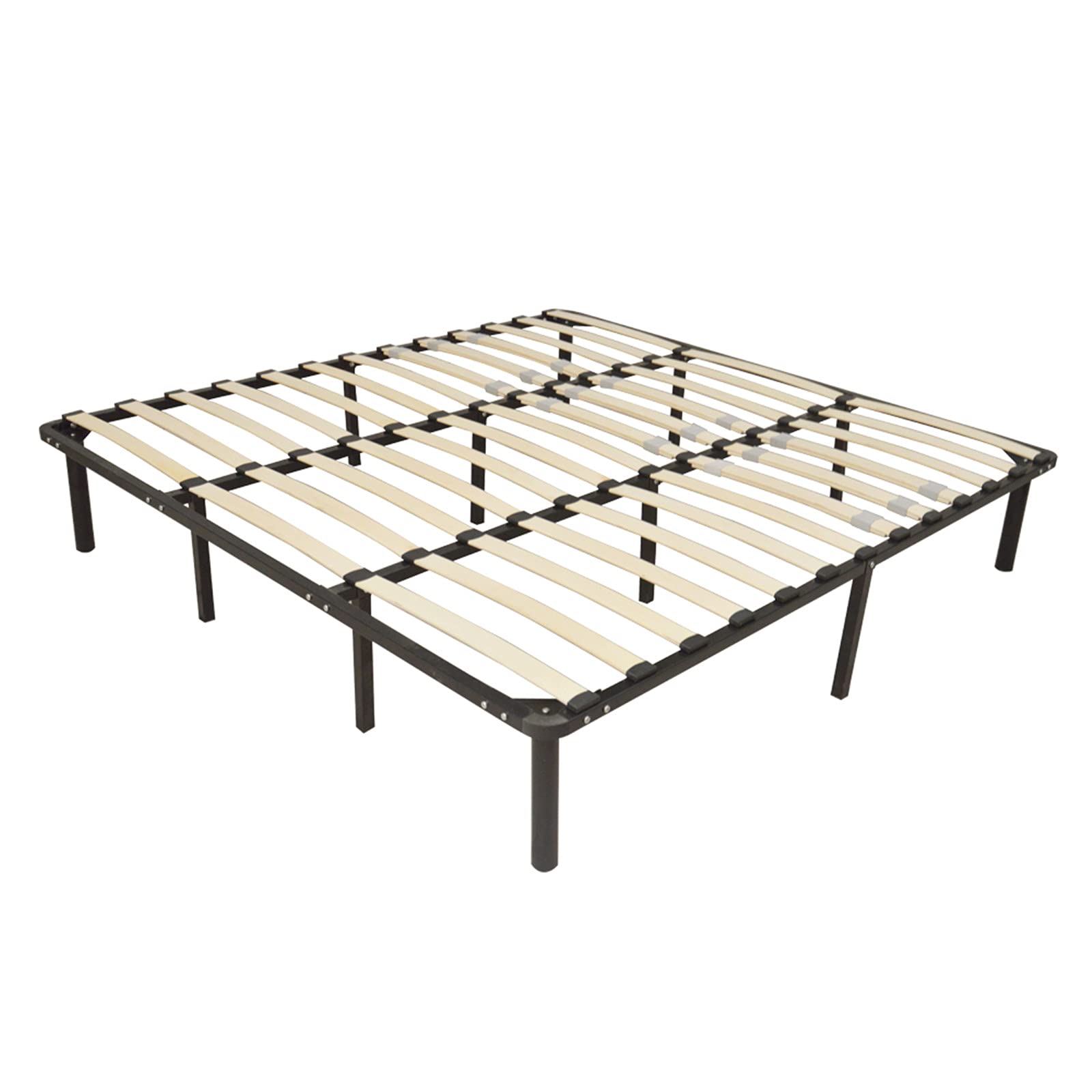 WiCCI gt6-ZJ 79x75x14 King Size Wooden Bed Slats with Metal Iron Frame - Black Sturdy Bed Base for Master Bedroom, Guest Room & Dormitory