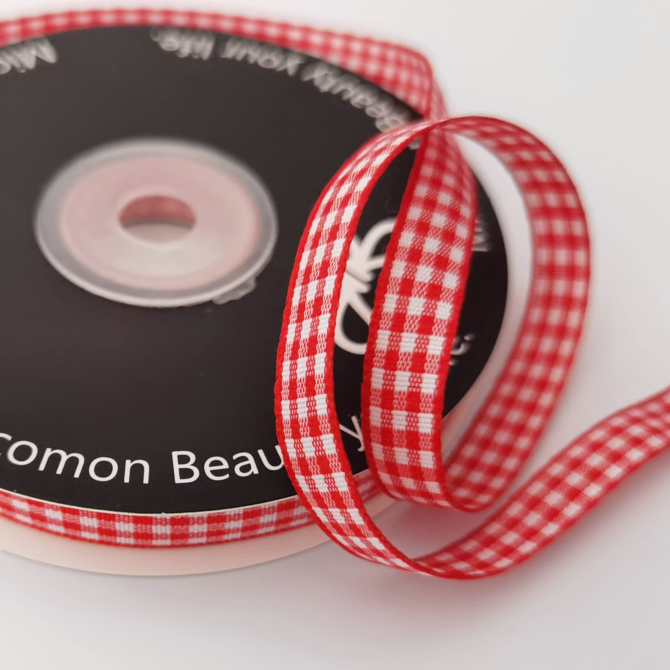 Red and White Gingham Ribbon - 3/8 Inch Wide, 25 Yards per Roll, 100% Polyester Craft Ribbon for Gift Wrapping, DIY Projects, Hair Bows, and Party Decorations