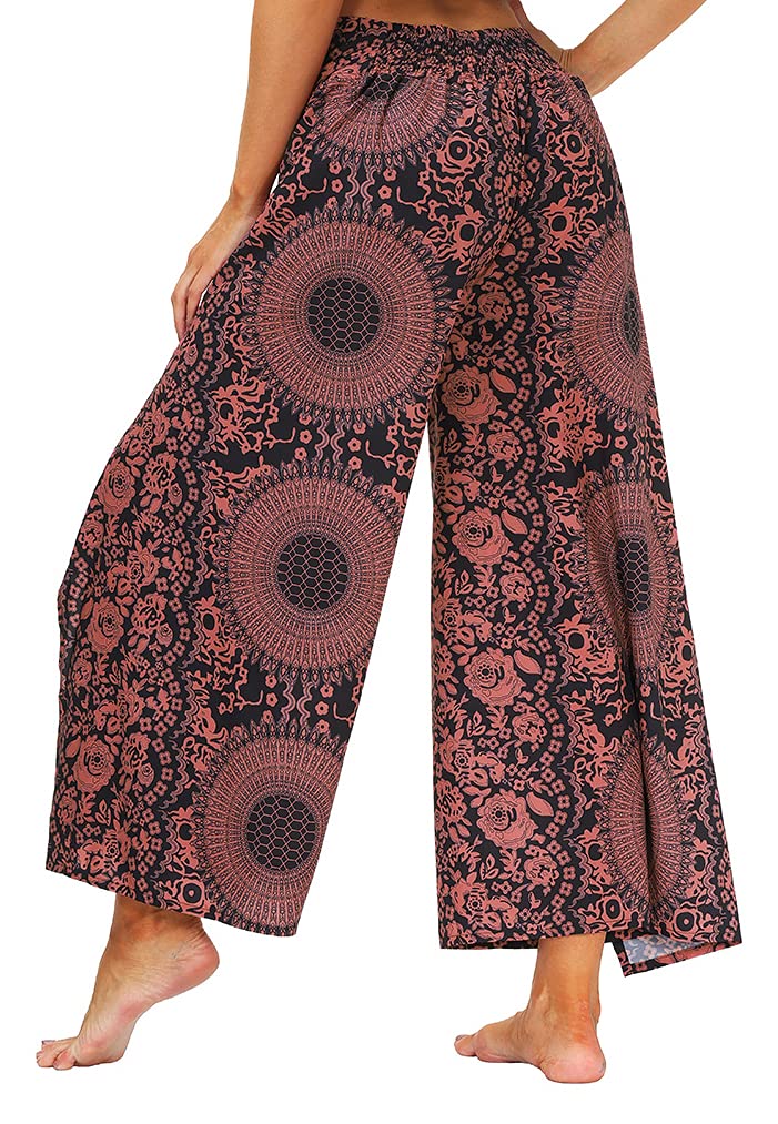 Boho Wide Leg Palazzo Pants for Women - Flowy Hippie Pants with Side Slits | Comfortable & Stylish Lounge Pants for Yoga, Beach, and Casual Wear