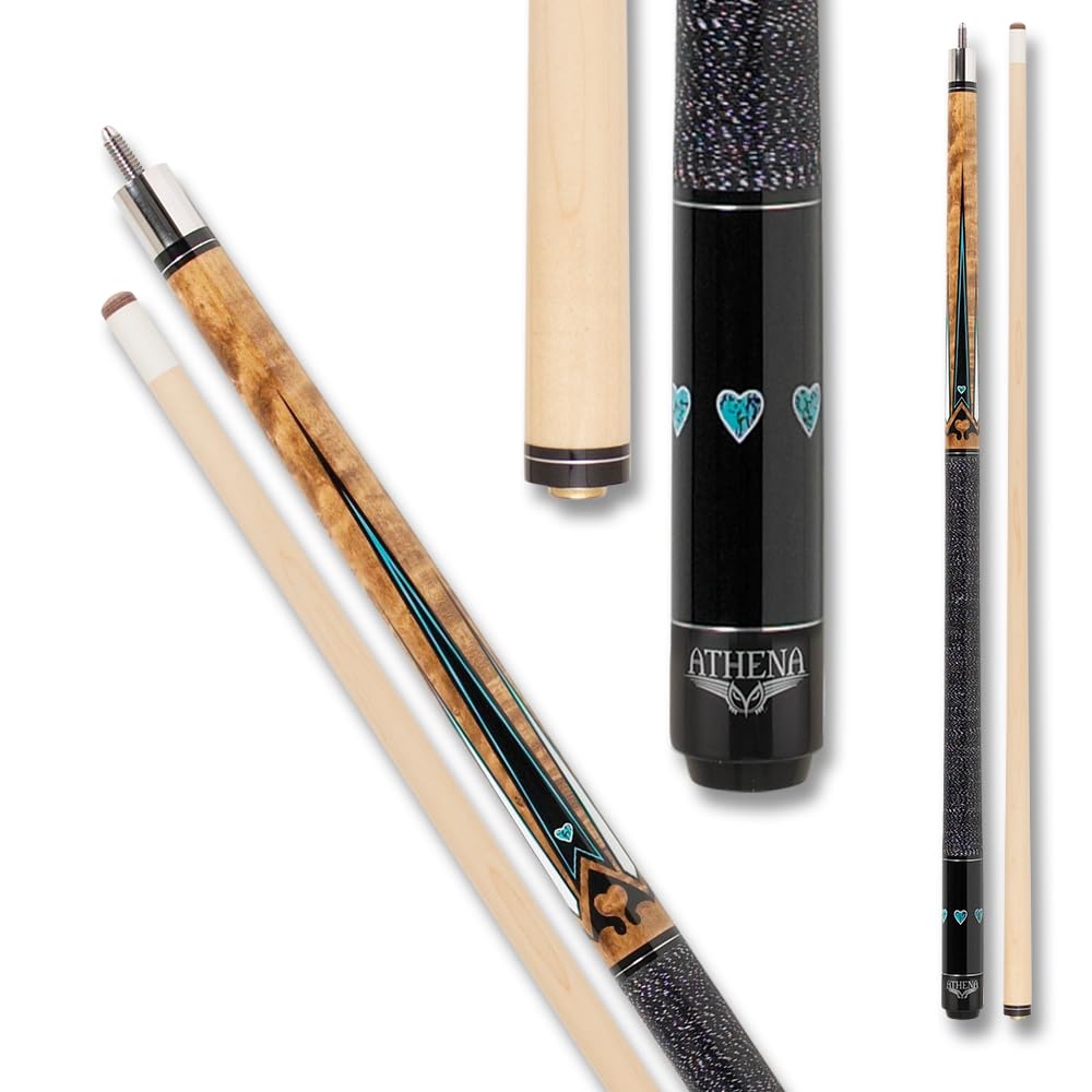 Athena ATH04 Professional Pool Cue Stick - Blue Heart Design for Billiards & Pool Players | Perfect for Home Game Rooms, Bars, and Competitive Play
