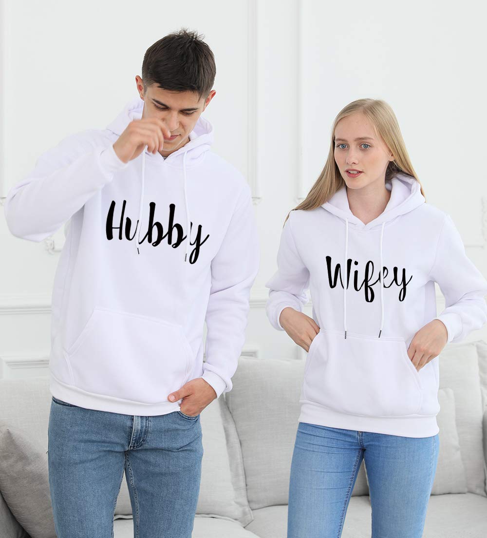 Funny Matching Couple Hoodies Set - Hubby & Wifey Pullover Sweatshirts for Honeymoon, Anniversary & Valentine's Day Gifts - Cozy Couple Outfits for Date Night & Winter Cuddles
