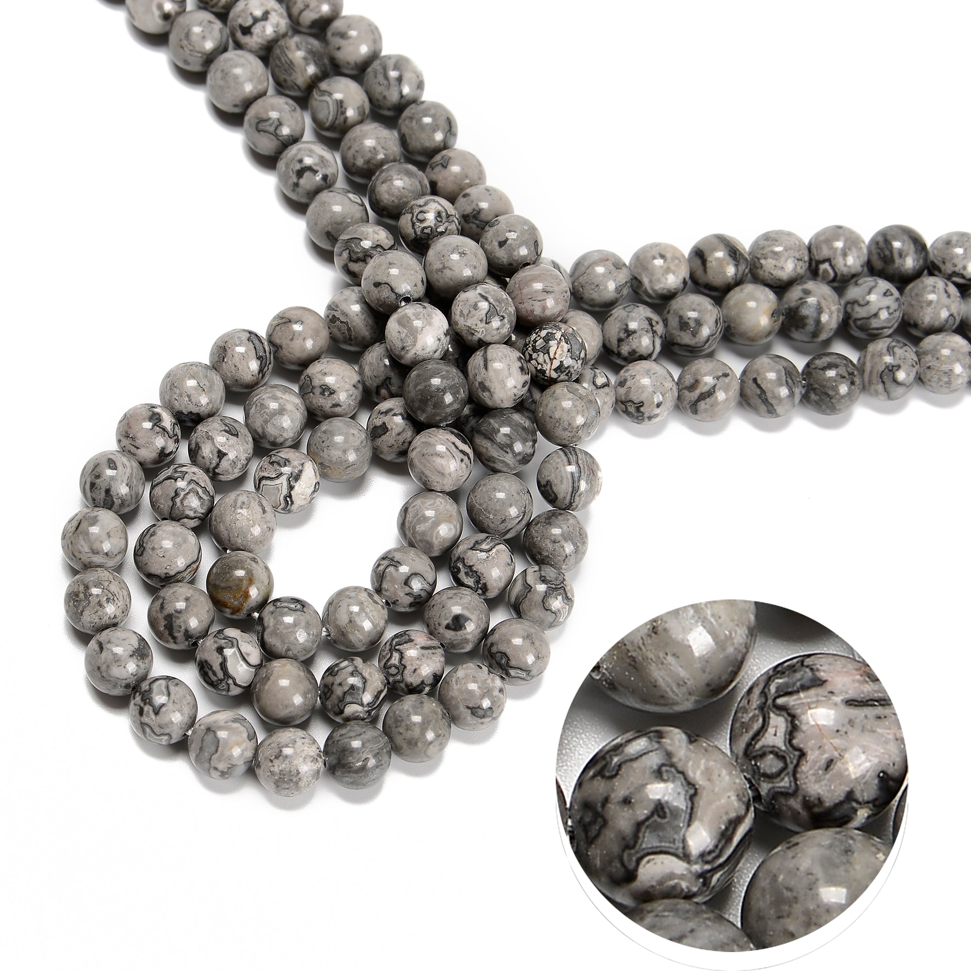 Natural Map Jasper Smooth Round Beads - 6mm, 8mm, 10mm, 12mm, 15.5 Inch Strand - DIY Jewelry Making, Bracelets, Necklaces & Healing Crystal Crafts