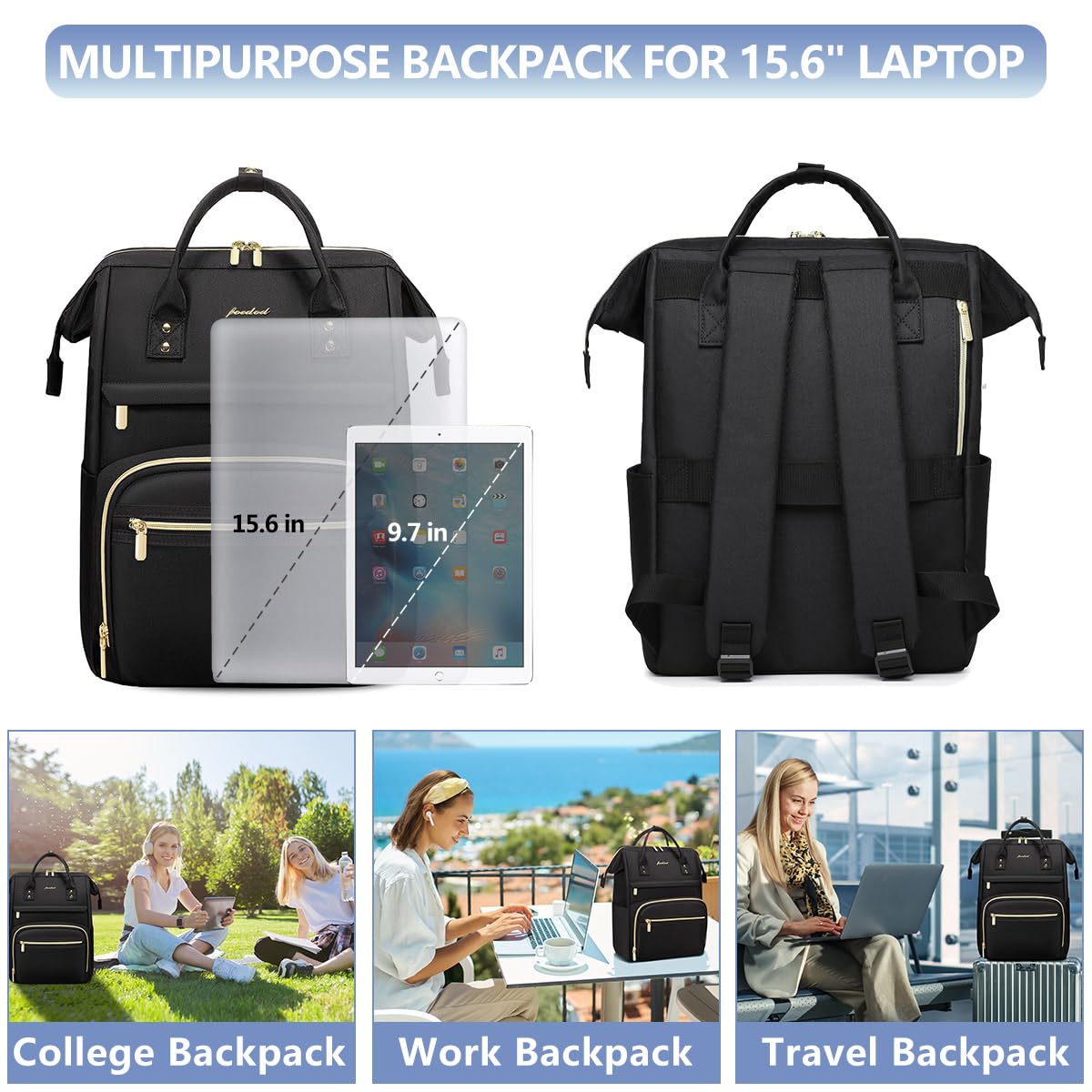 Stylish Women's Laptop Backpack for Work & Travel - Waterproof 15.6 Inch Computer Bag with Dedicated Laptop Compartment - Perfect for College, Nursing, Business Professionals & Daily Commute