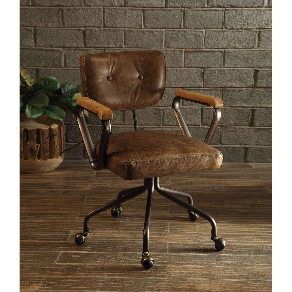 Premium Vintage Whiskey Top Grain Leather Office Chair - Ergonomic Executive Desk Chair in Chocolate Brown for Home & Office Workspaces