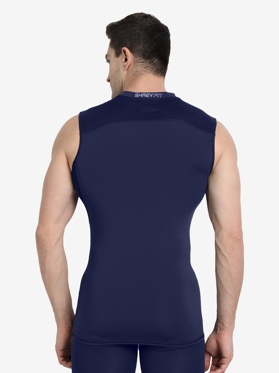 Shrey Intense Compression Sleeveless Top for Women - Navy Blue Workout Shirt - Gym, Running & Yoga Performance Apparel