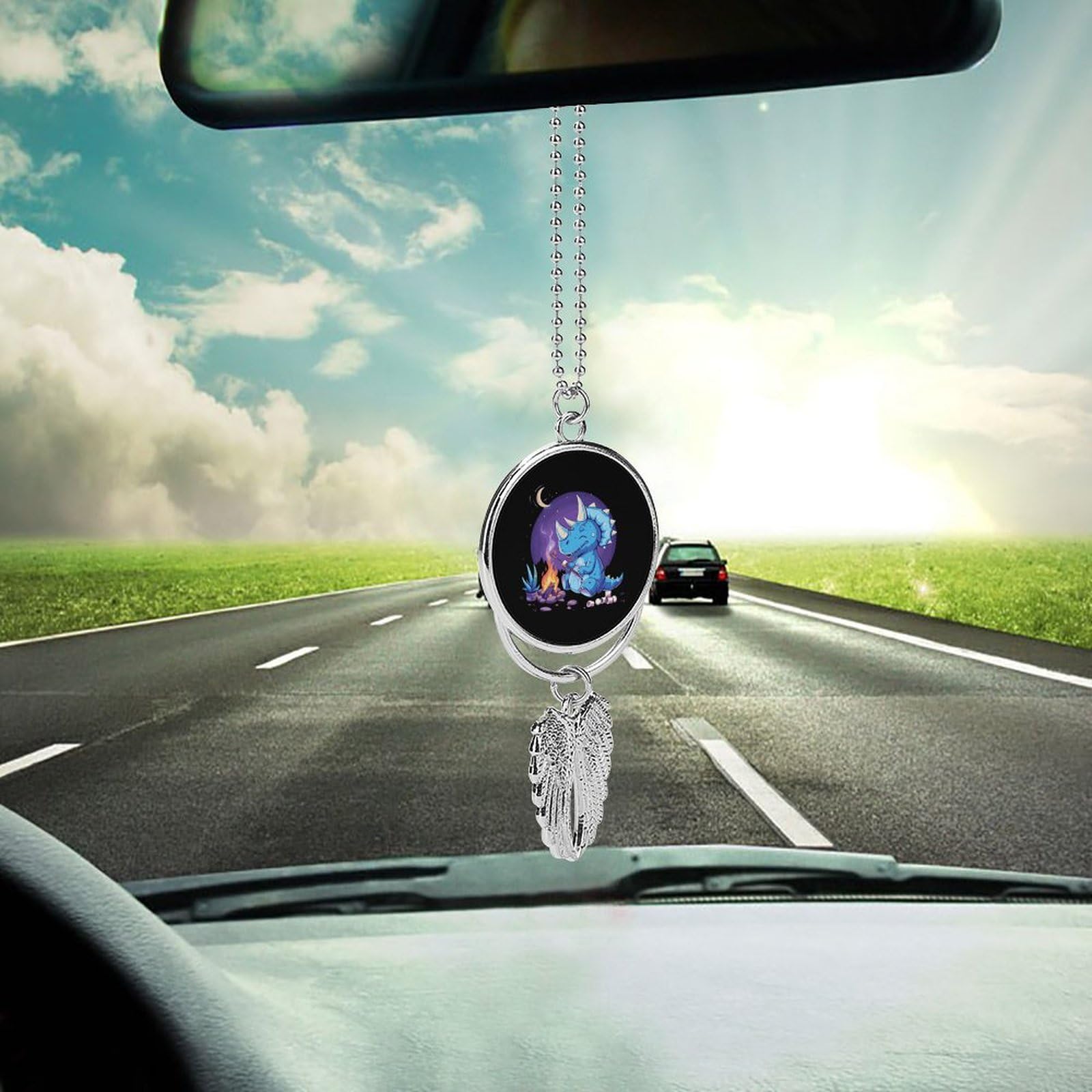 Dinosaur Triceratops Roasted Marshmallows Car Mirror Hanging Decor - Cute Lucky Charm Pendant for Rearview Mirror, Home & Office Decoration - Perfect Gift for Car Lovers & Dinosaur Fans