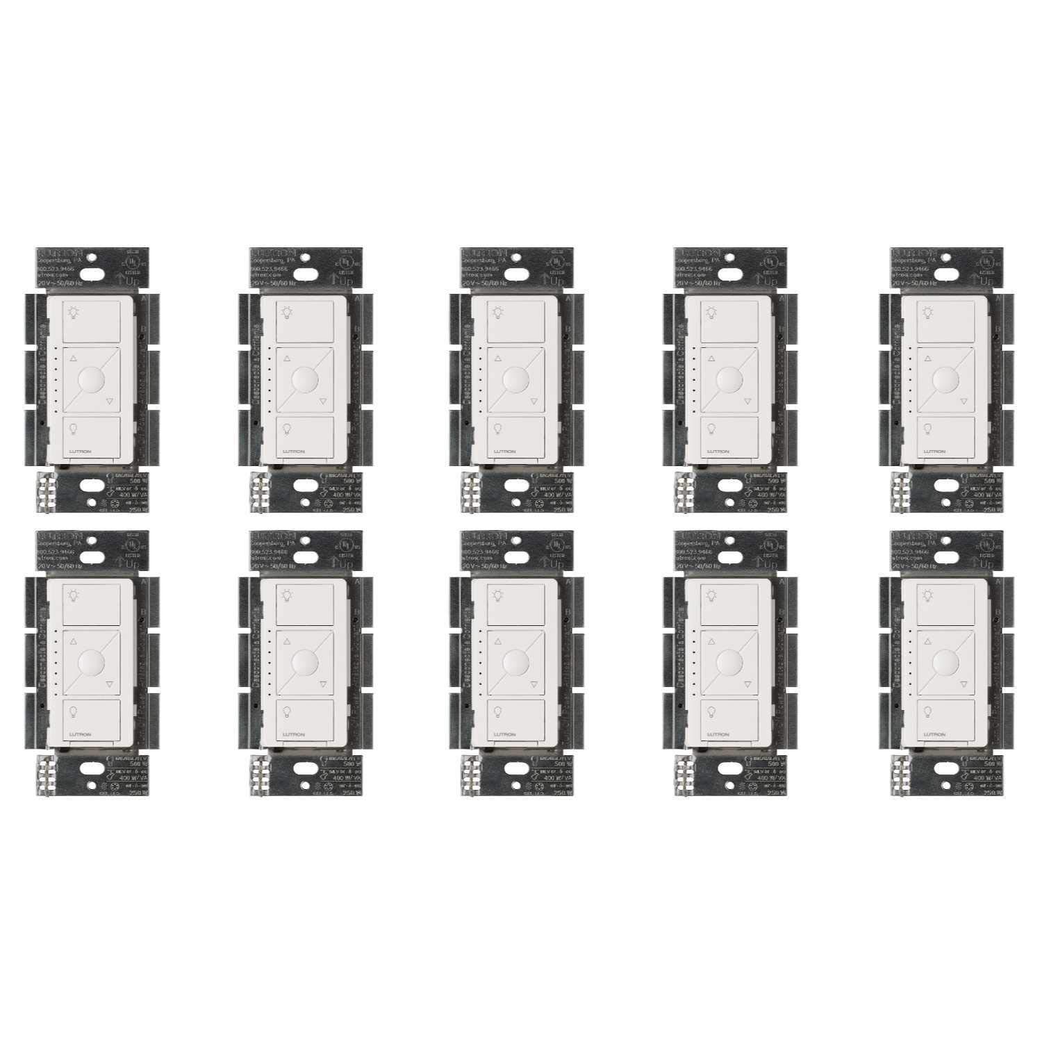 Lutron Caseta Smart Dimmer Switch ELV+ (Requires Lutron Hub) - 250W LED Compatible, Single-Pole/3-Way, Neutral Wire Required, PD-5NE-WH (10-Pack, White) - Perfect for Smart Home Lighting Control in Living Rooms, Bedrooms & Kitchens