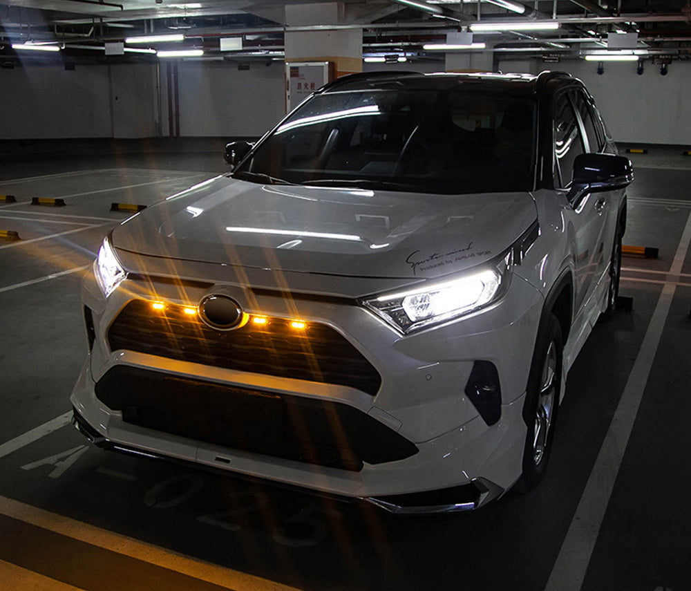 4-Piece Smoked TRD Style Front Grille with Amber LED Lights for 2019-2024 Toyota RAV4 | Off-Road & Night Driving Enhancement