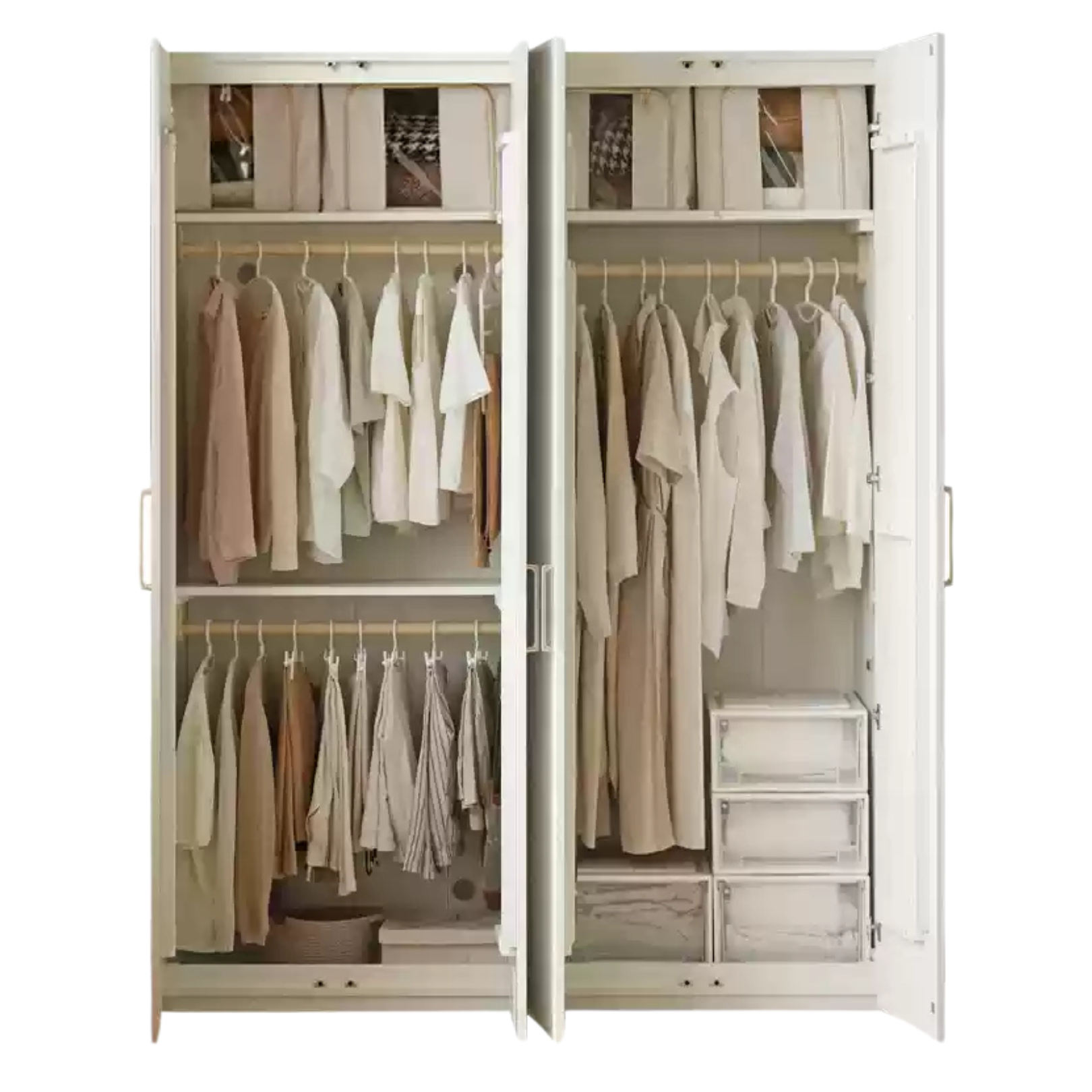 French Cream Pine Solid Wood Wardrobe - Elegant Bedroom Storage for Clothes & Accessories | Perfect for Master Bedroom, Guest Room & Walk-In Closets