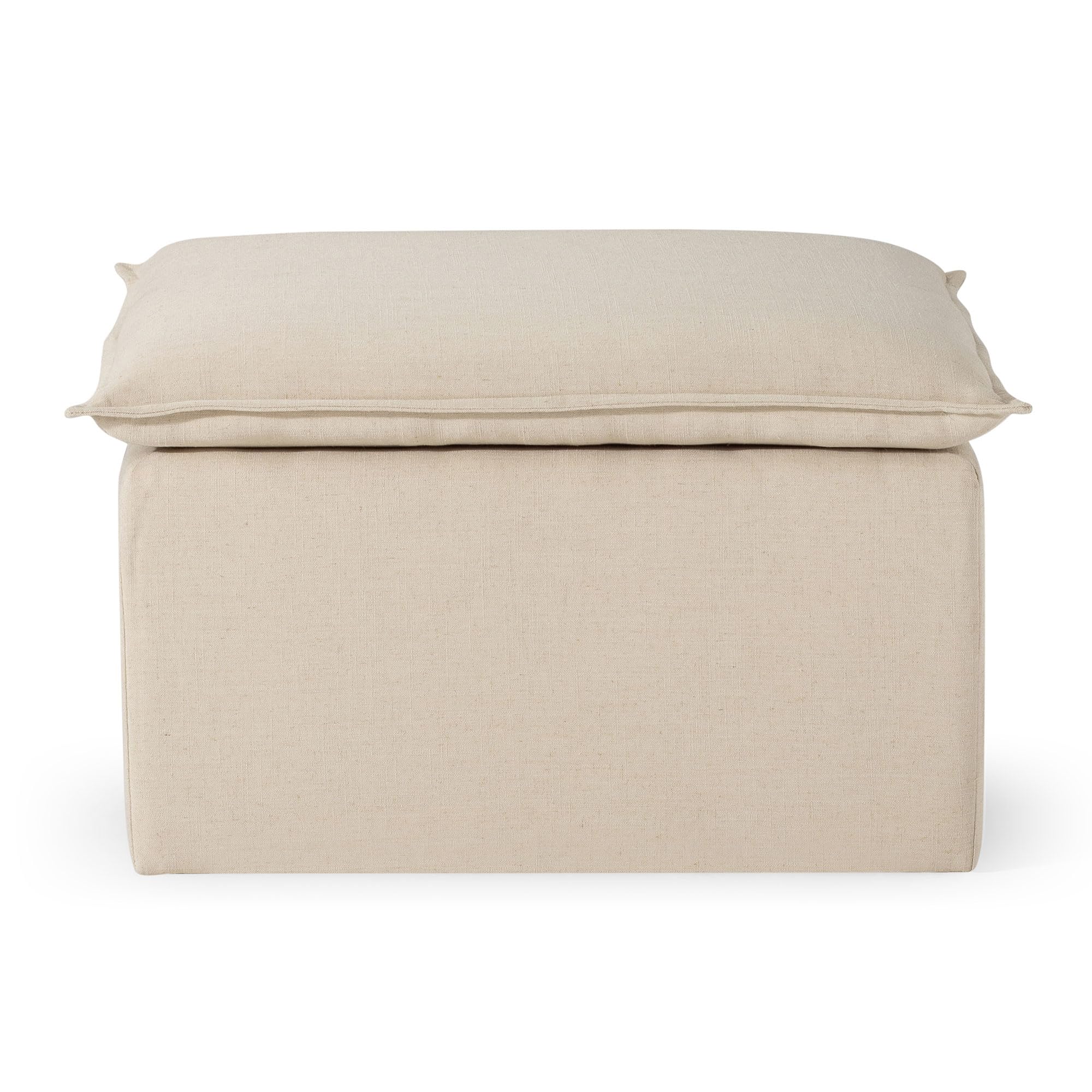 Large Square Rustic Upholstered Ottoman with Cushion | Taupe Fabric Footrest for Living Room, Bedroom & Dorm | Perfect for Lounging, Extra Seating & Home Decor