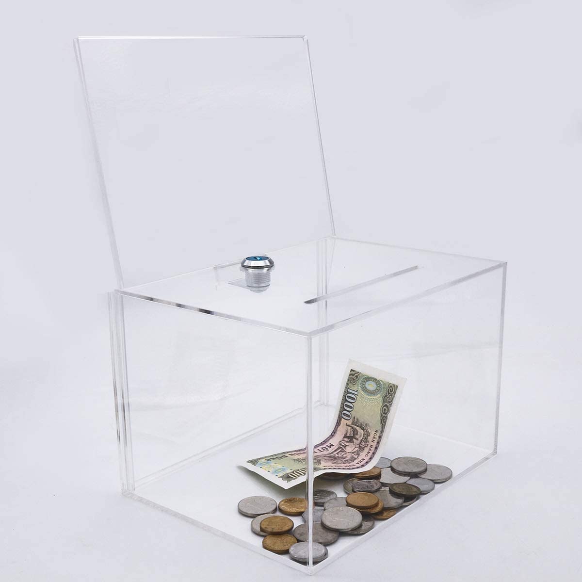Secure Acrylic Donation Box with Lock - Large Clear Plastic Ballot Box for Fundraising, Voting & Charity Events - Includes Sign Holder & Business Card Slot - Perfect for Churches, Schools & Community Centers