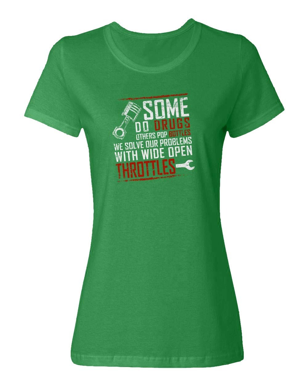 Spark Apparel Women's Funny Slogan Crewneck T-Shirt - 'Some Do Drugs Others Pop Bottles' Graphic Tee for Casual Wear & Street Style