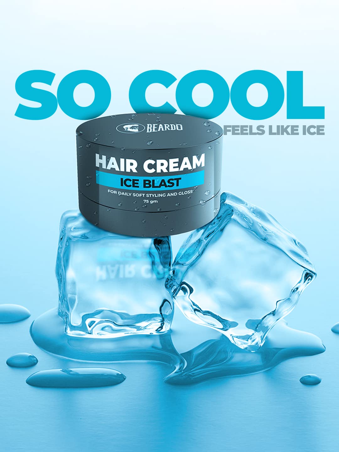 Beardo Ice Blast Hair Cream for Men - 75gm with Menthol & Coconut Oil | Cooling Styling Cream with Cool Lock Technology | Daily Hair Styling & Grooming | Perfect for Summer, Gym & Outdoor Activities