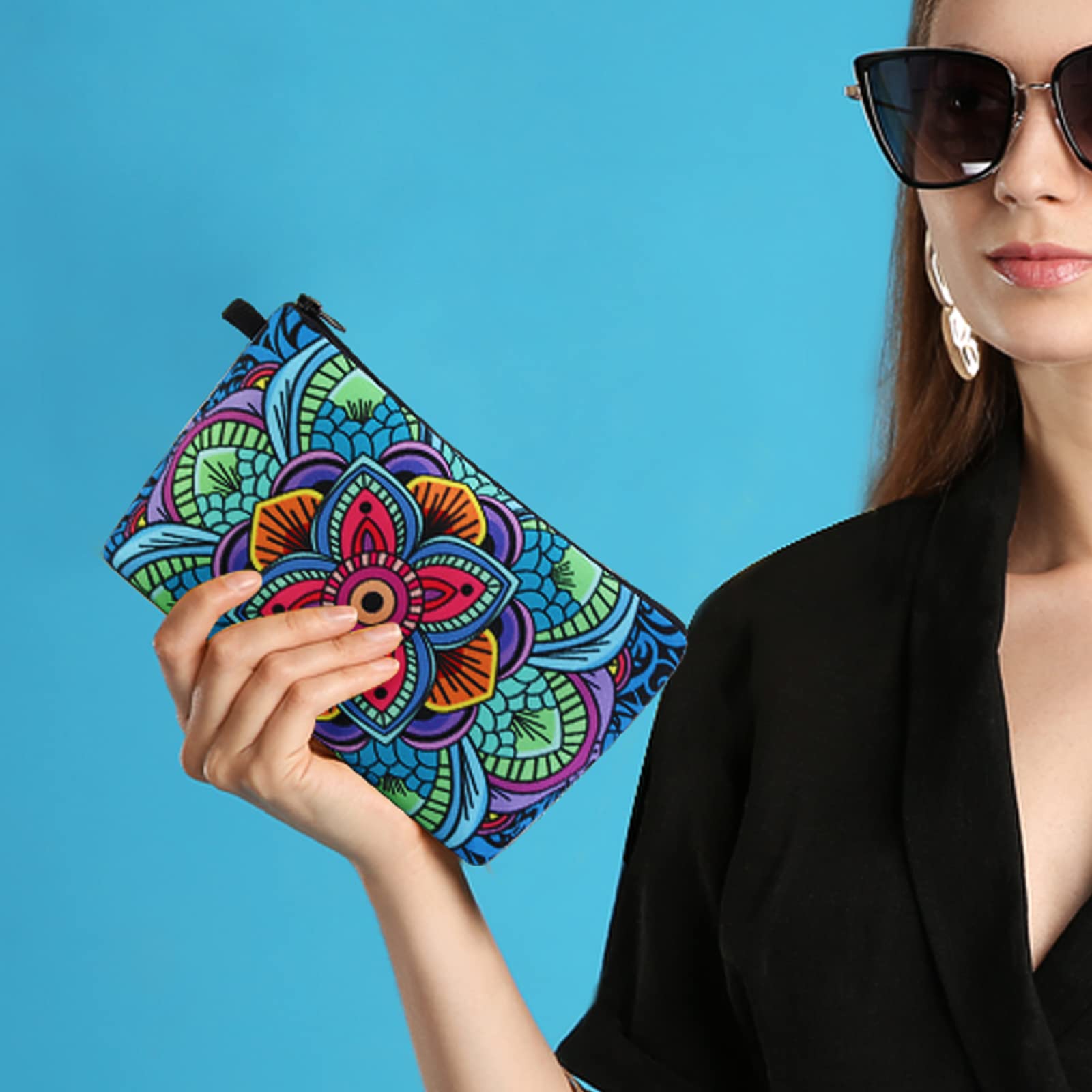 **MAGEFY Small Makeup Bag for Women - Waterproof Travel Cosmetic Pouch with Zipper, Portable Multifunctional Organizer (Dark Blue Floral, 1 Pack) - Perfect for Travel, Gym & Daily Essentials**