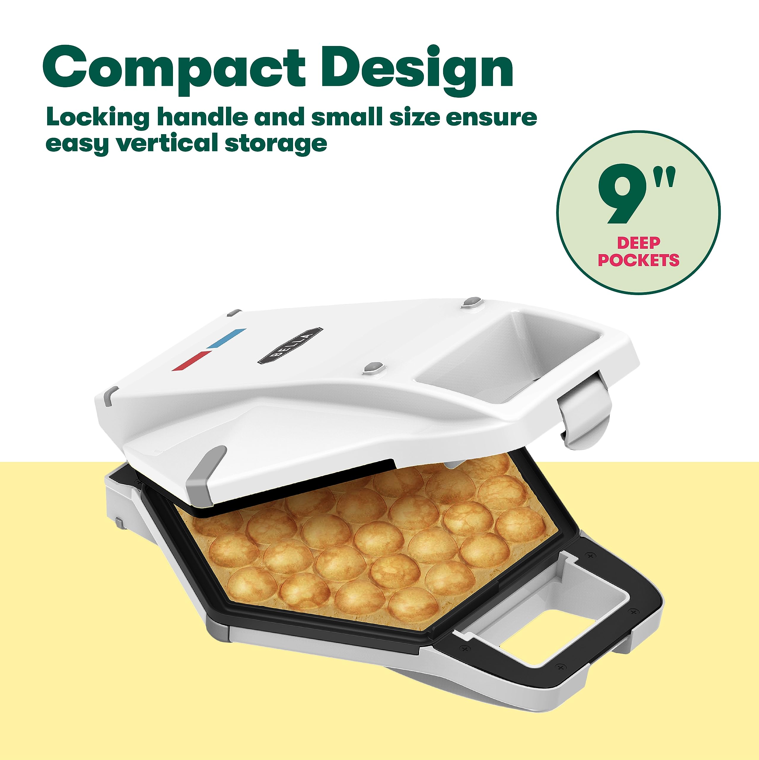 BELLA 17175 Bubble Waffle Maker - Non-Stick Coating, Easy to Clean, 120V with Cone Rack - Perfect for Hong Kong Style Egg Puffs, Breakfast & Dessert - Great for Home, Parties & Cafes