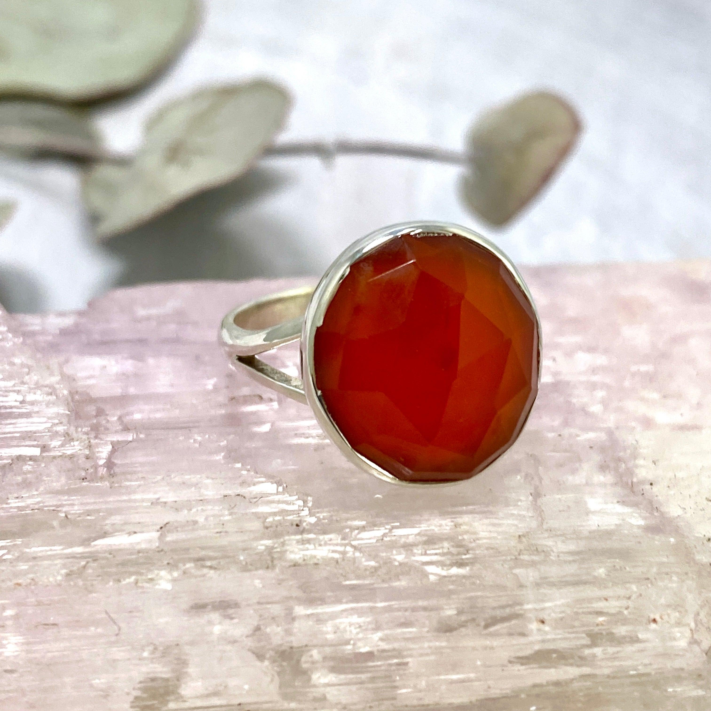 Natural Carnelian Oval Faceted Ring for Women Size 8 - KRGJ2121 | Elegant Bohemian Jewelry for Everyday Wear & Special Occasions