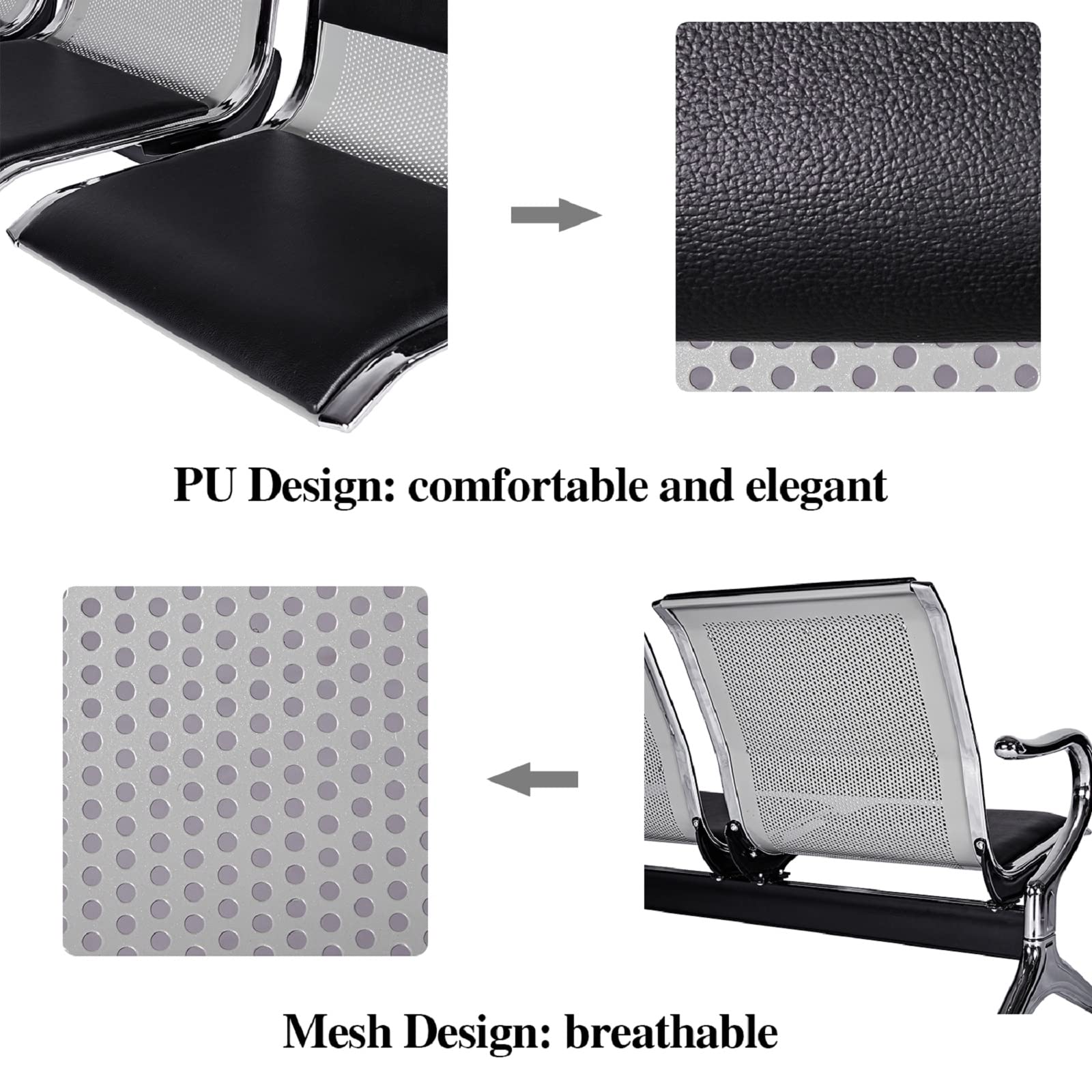 Premium PU Leather Reception Chairs with Arms - Comfortable Waiting Room Seating for Airport, Salon, Office, Hospital, Bank & Conference Room Lobbies - Durable & Stylish Guest Seating Solution