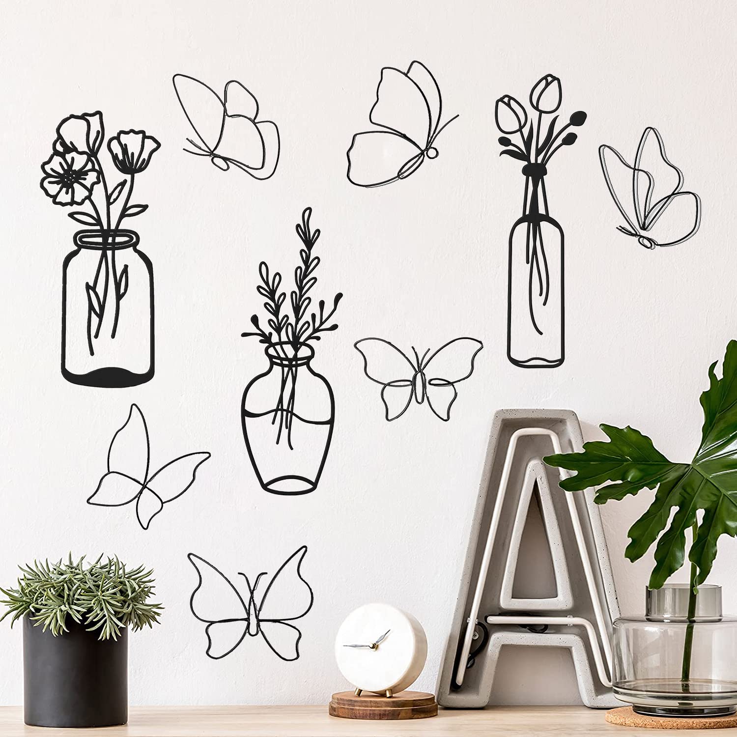 3D Acrylic Vase Mirror Wall Stickers - Black Butterfly Flower Wall Decor, DIY Removable Mirror Decals for Bathroom, Bedroom & Living Room - Perfect for Home Decoration & Gift Giving