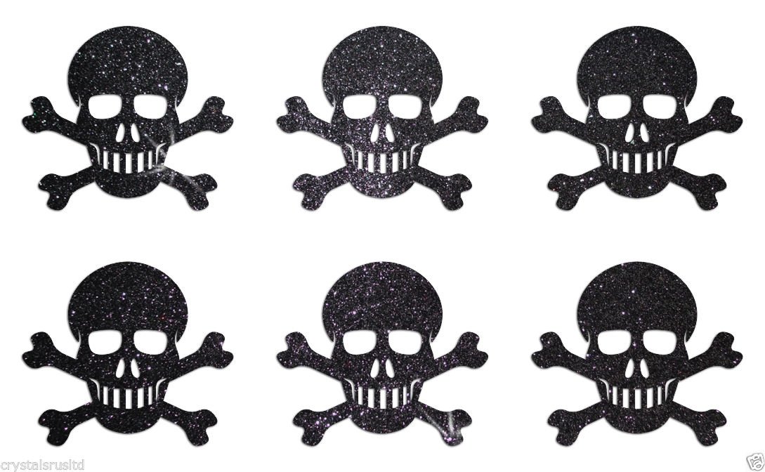 24-Pack Black Skull Bone Glitter Stickers - Self-Adhesive 1 Inch for Card Making, Scrapbooking, DIY Crafts - Perfect for Halloween, Party Decor, Journals & Gift Wrapping