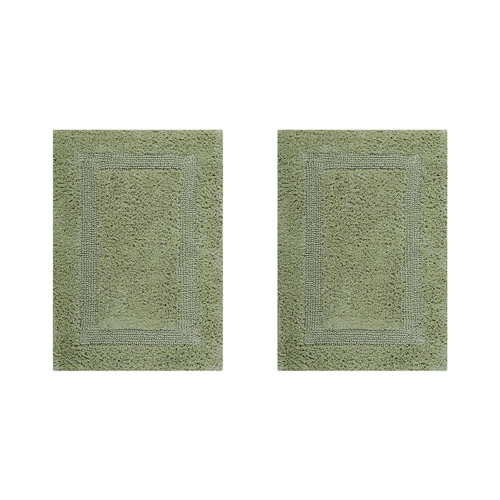 Better Trends 2-Piece Reversible Bathroom Rugs Set - Super Soft Absorbent Cotton Bath Mats for Tub, Shower & Floor - Machine Washable Sage Green Bathroom Decor - Perfect for Bathroom, Laundry Room & Home Spa Relaxation