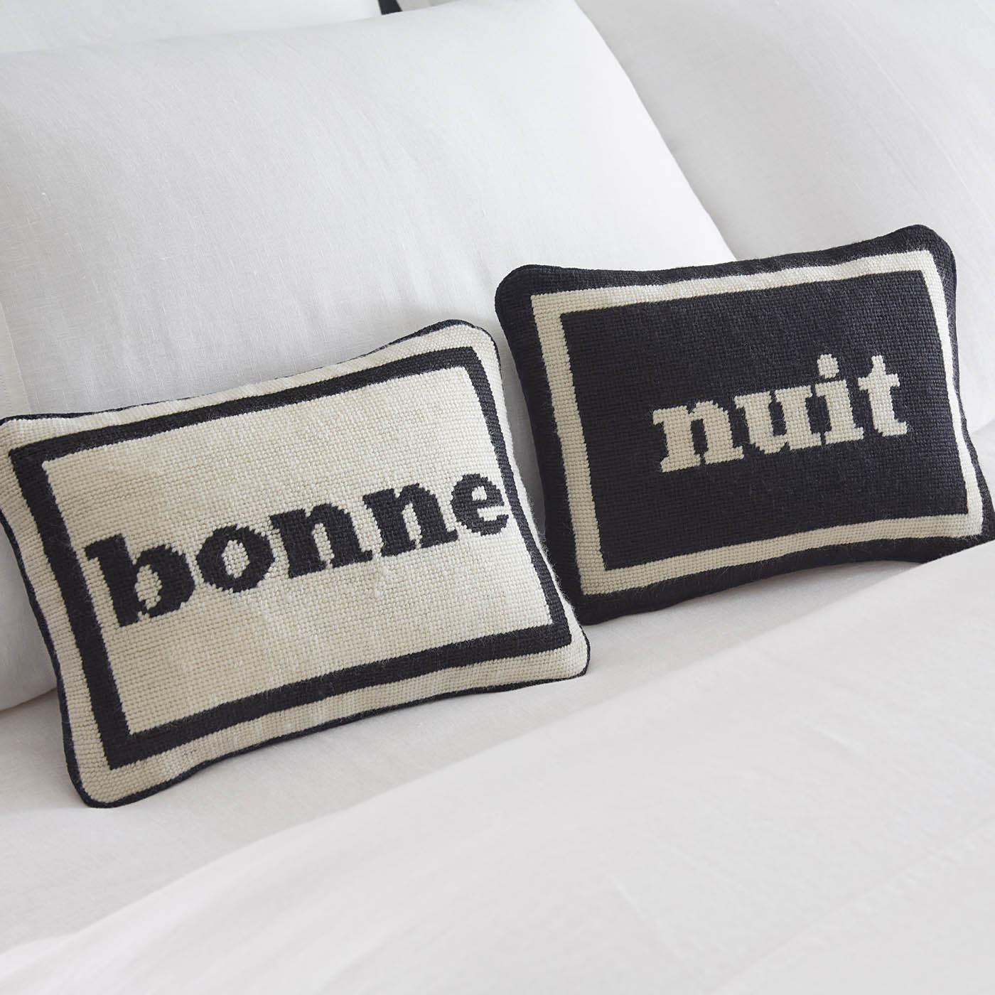 Bonne Nuit Needlepoint Pillow Set - Elegant French-Inspired Decorative Throw Pillows for Sofa, Bed & Home Decor - Perfect for Living Room, Bedroom & Nursery Accents