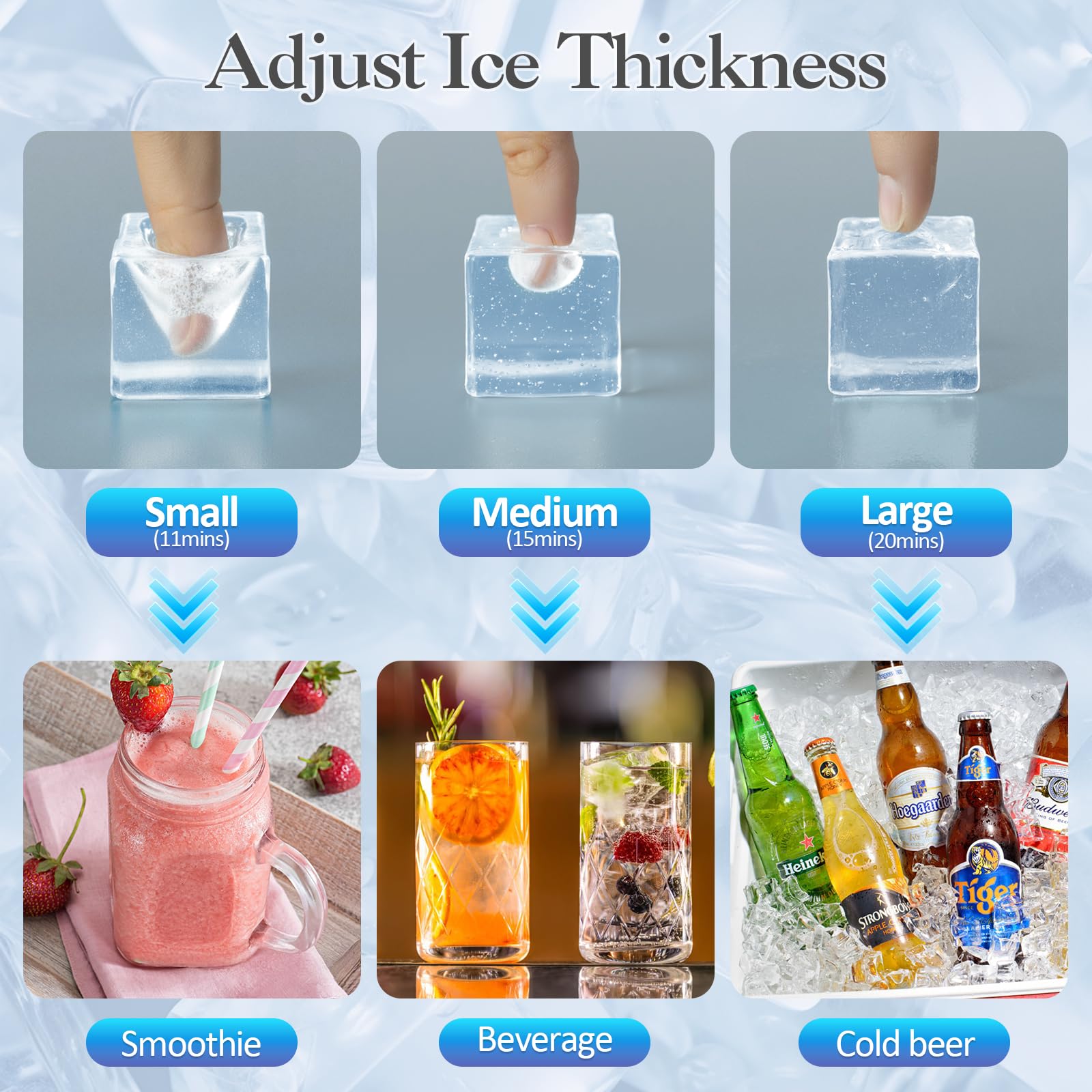 Commercial Ice Maker Machine - Freestanding 80 lbs/24H Cabinet Ice Maker with Auto Self-Cleaning, 3 Ice Thickness Options, Tap Water Inlet | Fast 11-20 Min Ice Production (36 Cubes) | Perfect for Home, Office, Bar, Restaurant & Party Use