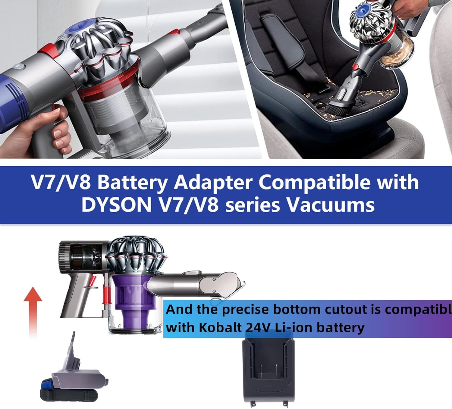 Kobalt 24V to Dyson V7 V8 Vacuum Battery Adapter Converter - Replacement for Dyson V7 V8 Battery - Compatible with Kobalt 24V Tools (Battery Not Included) - Perfect for Home Cleaning, Car Detailing, and Pet Hair Removal