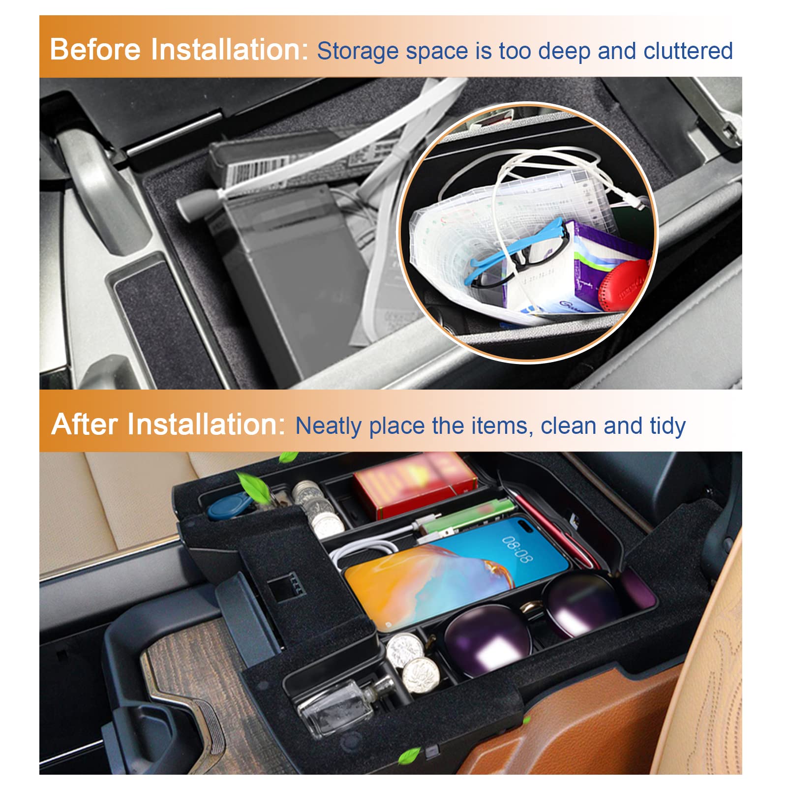 2019-2025 Ram 1500 2500 3500 Center Console Organizer Tray - Durable ABS Plastic & Anti-Slip Rubber Insert - Perfect for Truck Accessories & Interior Organization (Black) - Ideal for Road Trips, Daily Commute and Worksite Storage