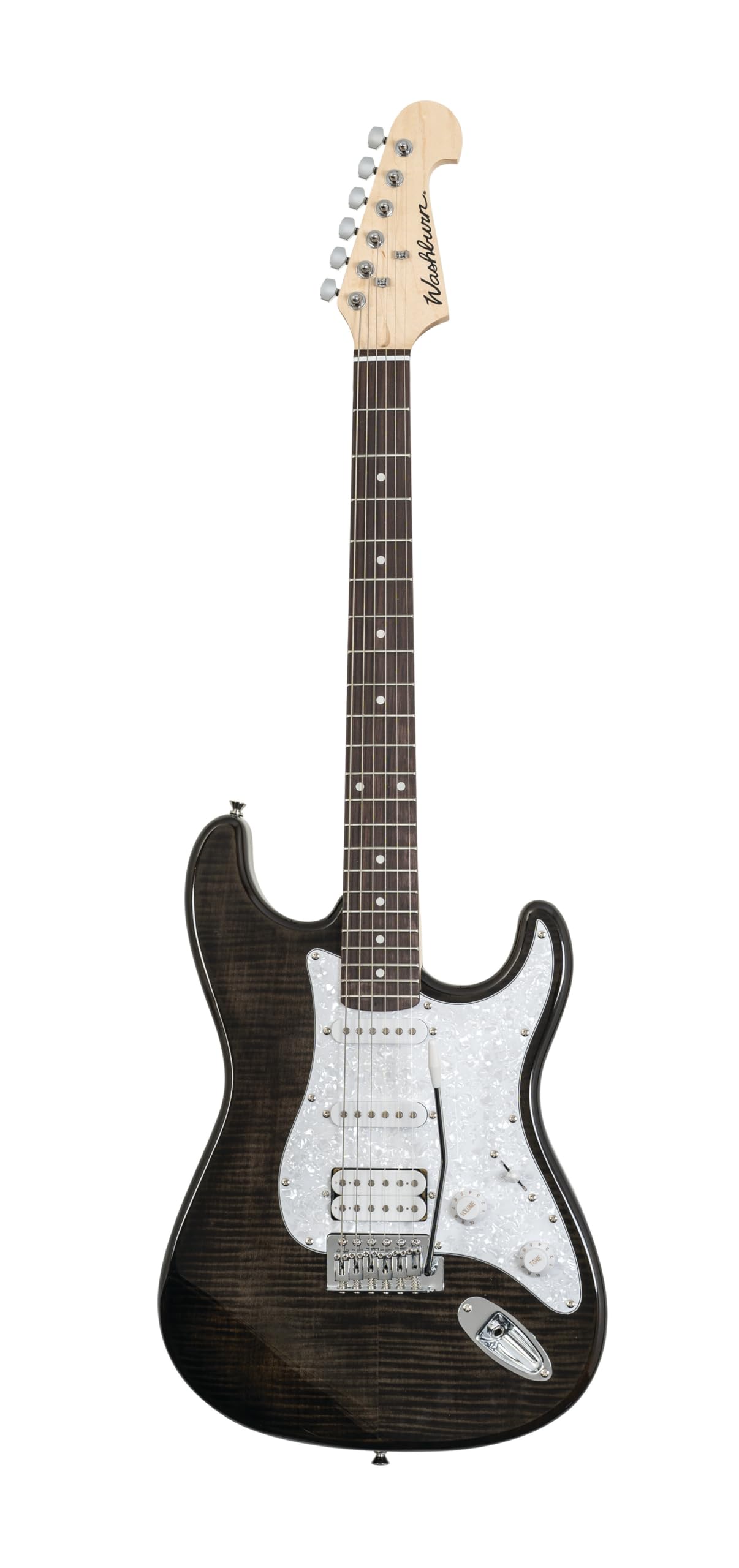Washburn Sonamaster 6 String Solid-Body Electric Guitar for Right-Handed Players - Transparent Black Finish (SDFTB) | Perfect for Rock, Blues & Stage Performances