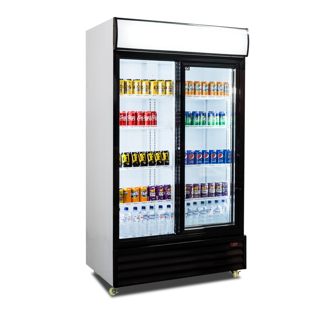 AG 1000L Commercial Double Sliding Door Glass Upright Display Refrigerator - Perfect for Supermarkets, Convenience Stores & Restaurants