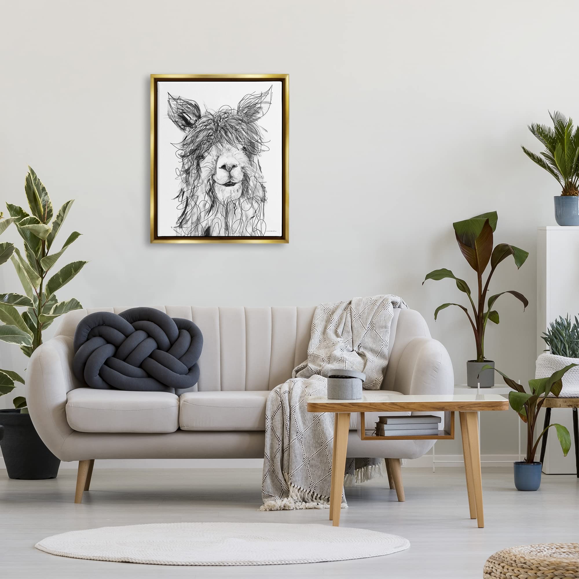Stupell Industries Smiling Llama Alpaca Art Print - Shaggy Hair Scribble Drawing by Kamdon Kreations - Cute Animal Wall Decor for Nursery, Kids Room & Boho Home