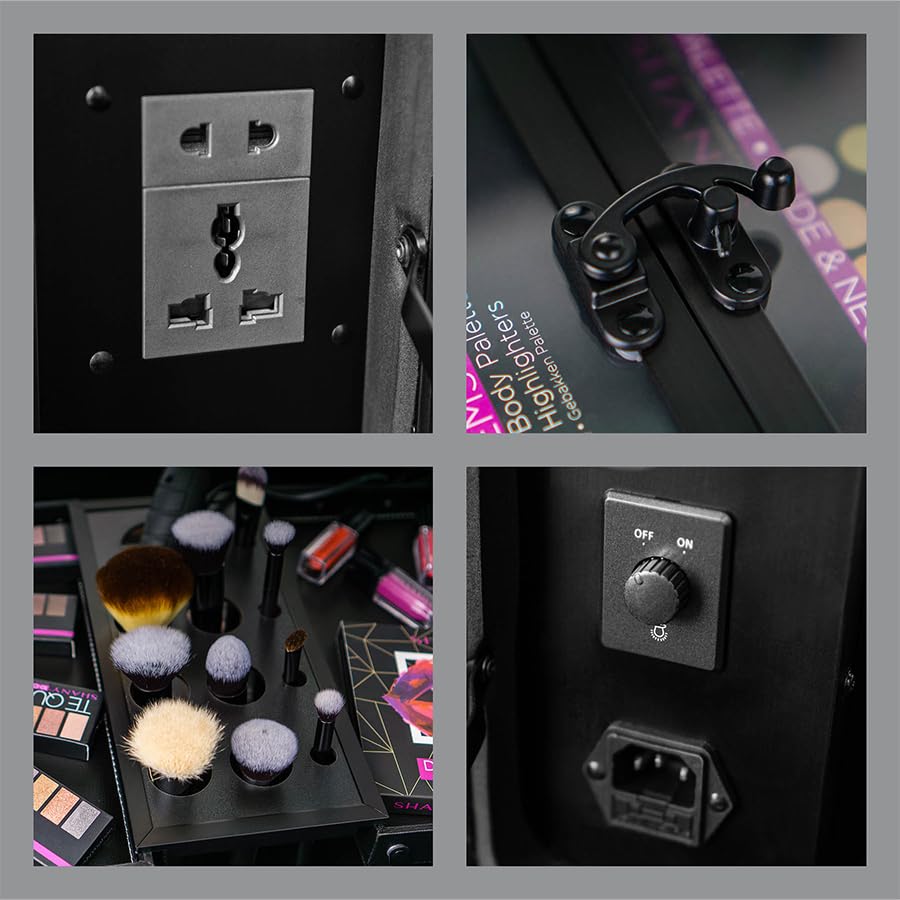 SHANY Studio ToGo Wheeled Trolley Makeup Case & Organizer with LED Light - Professional Black Cosmetic Storage for Travel & Salon Use
