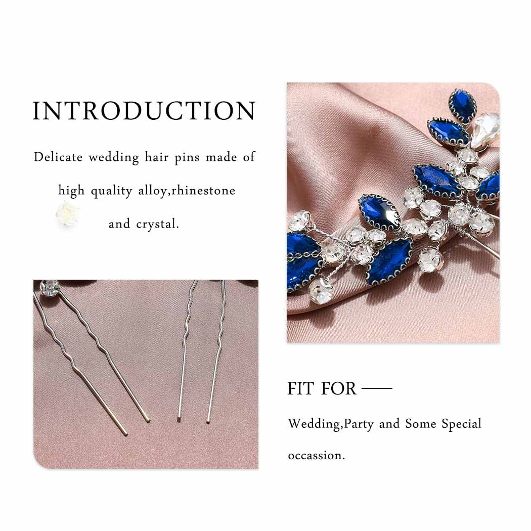 Casdre Crystal Bridal Hair Pins - Rhinestone Wedding Hair Accessories for Women & Girls (Pack of 2, Blue) | Perfect for Bridal Parties, Prom, and Formal Events