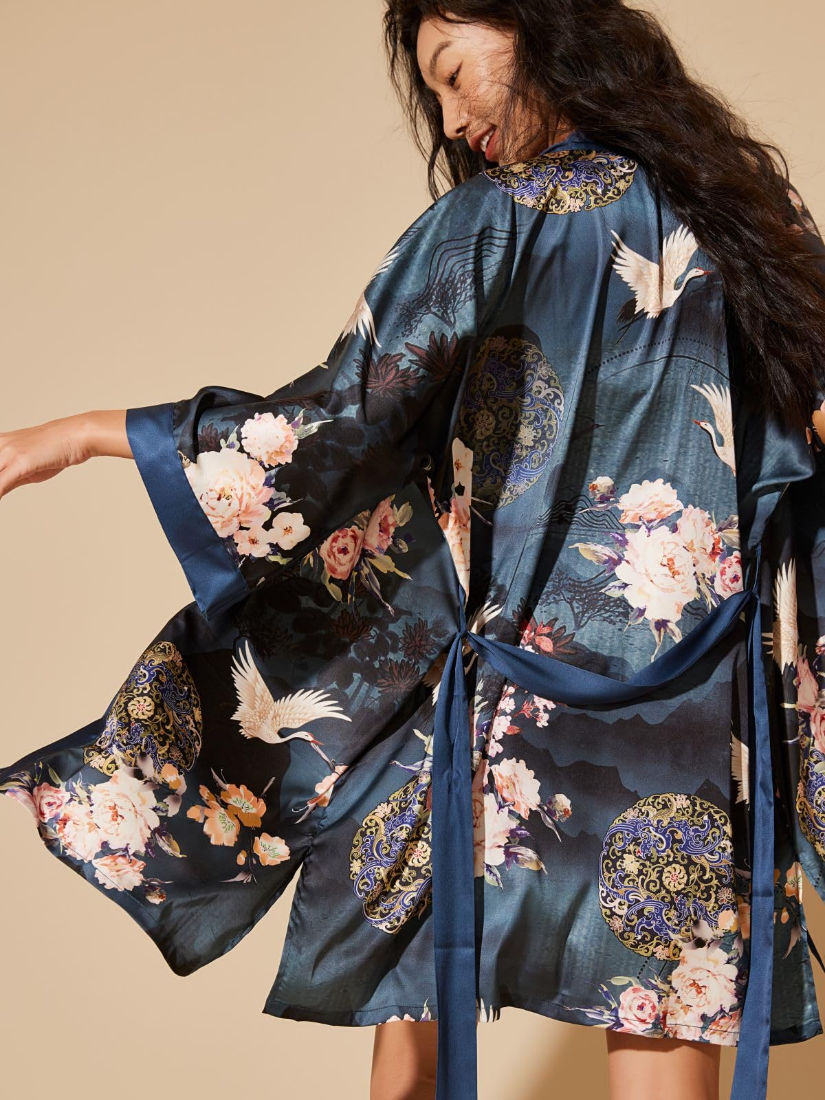 Luxury Women's Floral Silk Kimono - Japanese Bridal Robe & Short Designer Robe for Asian Photoshoot, Wedding, Spa & Special Occasions