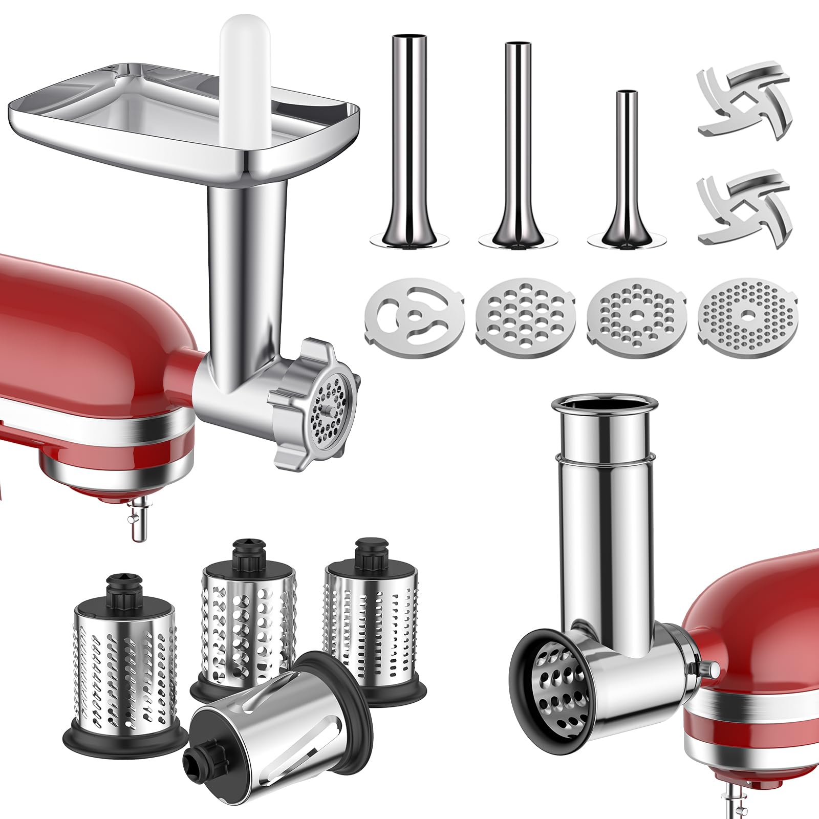 **KitchenAid Stand Mixer Meat Grinder & Stainless Steel Slicer Attachment – Sausage Stuffer, Food Shredder, Cheese Grater & Salad Maker for Home Cooking, Meal Prep & Entertaining**