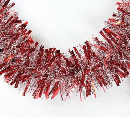 15' Fantasy Snowy Red Tinsel Christmas Garland - Holiday Decor for Tree, Mantel & Staircase - Perfect for Xmas Party & Winter Home Decoration