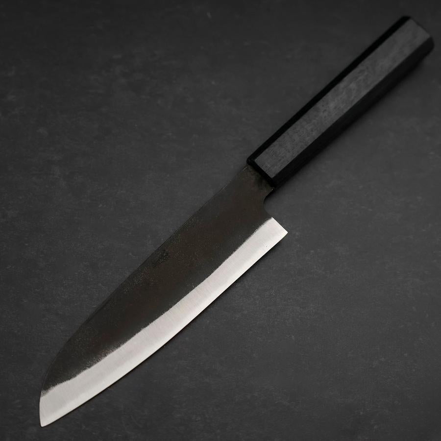 Premium Santoku Knife - Blue Steel #2 Kurouchi Finish with Dark Blue Urushi Handle - 165mm Japanese Chef Knife for Slicing, Dicing & Chopping Vegetables, Meat & Fish - Perfect for Home Cooks & Professional Chefs