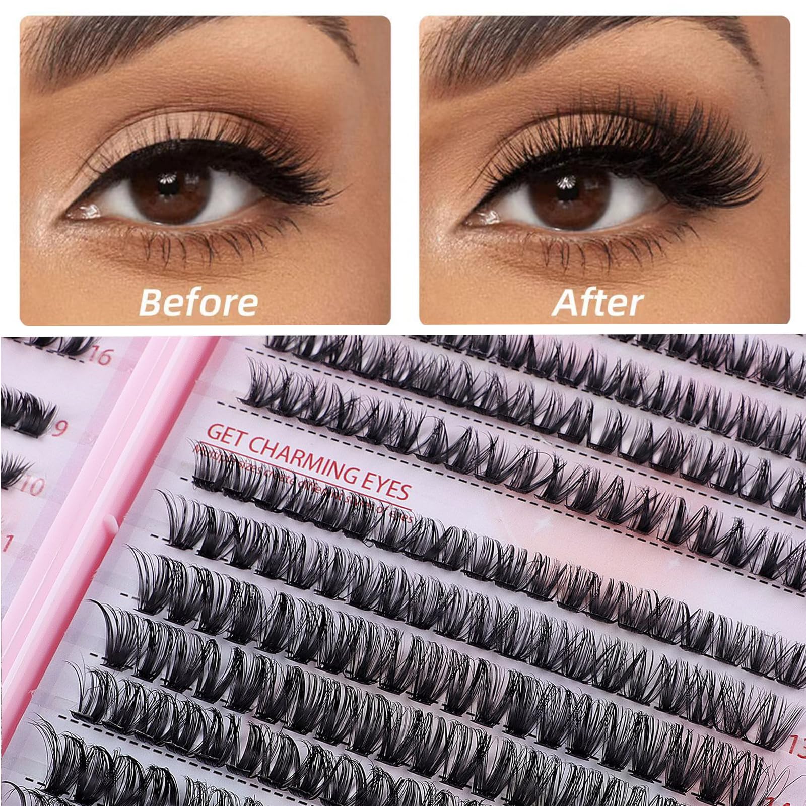 Professional DIY Individual Clusters Lash Extensions Kit - 640pcs Dramatic Volume Mixed Length (9-16mm) Eyelashes with 30D/40D/50D Options | Includes Lash Tray, Bond & Seal, Tweezers | Perfect for Salon, Home Use & Special Occasions