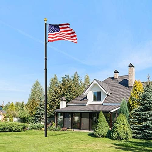 20FT Heavy Duty Telescoping Flag Pole Kit with 3x5 American Flag - 14 Gauge In-Ground Telescopic Flagpole for Residential & Commercial Use - Perfect for Outdoor Display in Yards, Gardens, and Patriotic Events