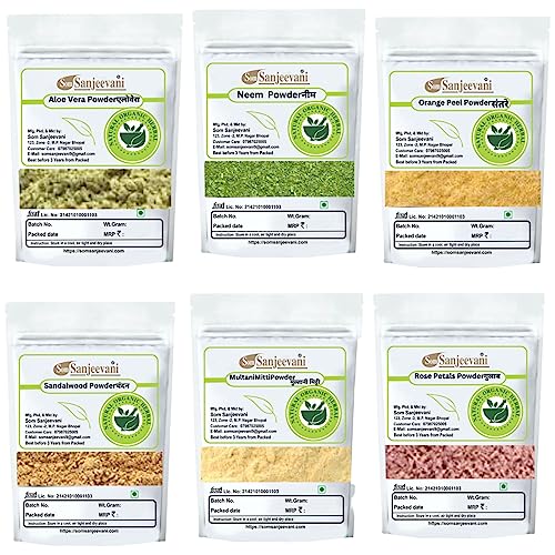 Organic Herbal Face Pack Combo for Glowing Skin - 6-in-1 Powder Set (450g) with Rose Petal, Multani Mitti, Neem, Orange Peel & Aloe Vera | Natural Skincare for Acne, Dark Spots & Brightening | DIY Facial Treatment at Home