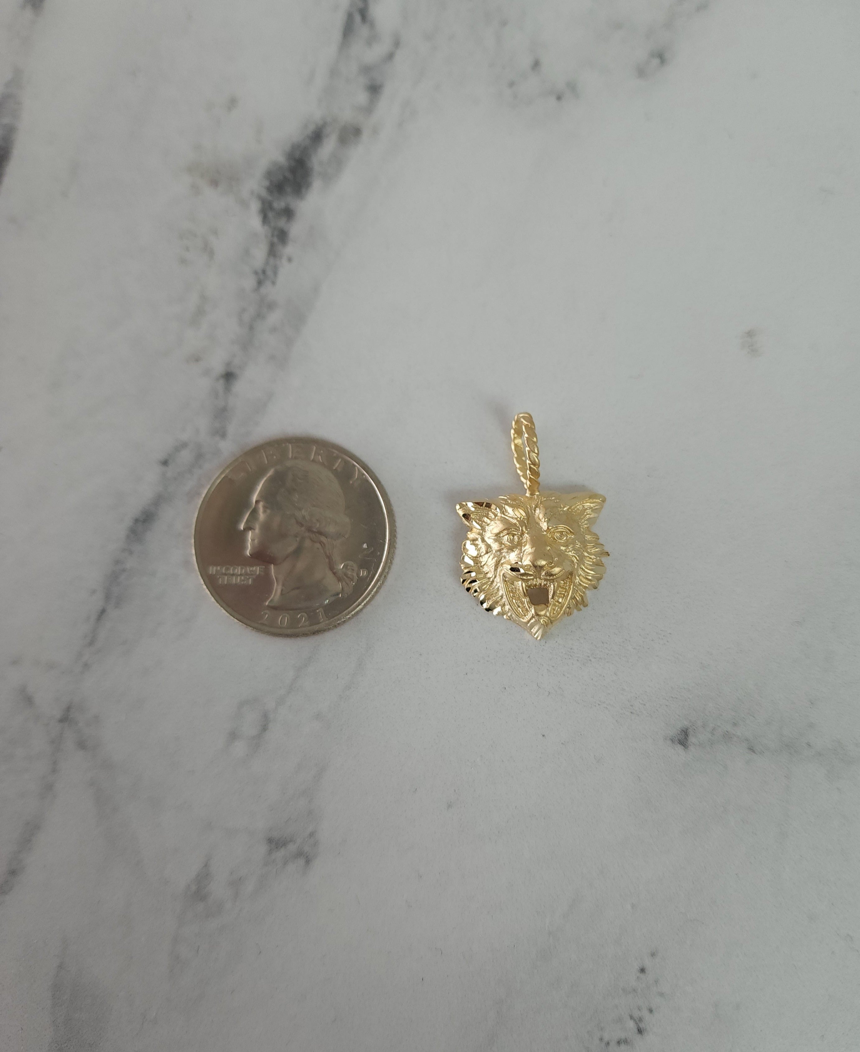 14K Yellow Gold Lion Head Pendant with Diamond Cuts - Elegant Jewelry for Women, Perfect Gift for Birthday, Anniversary & Special Occasions